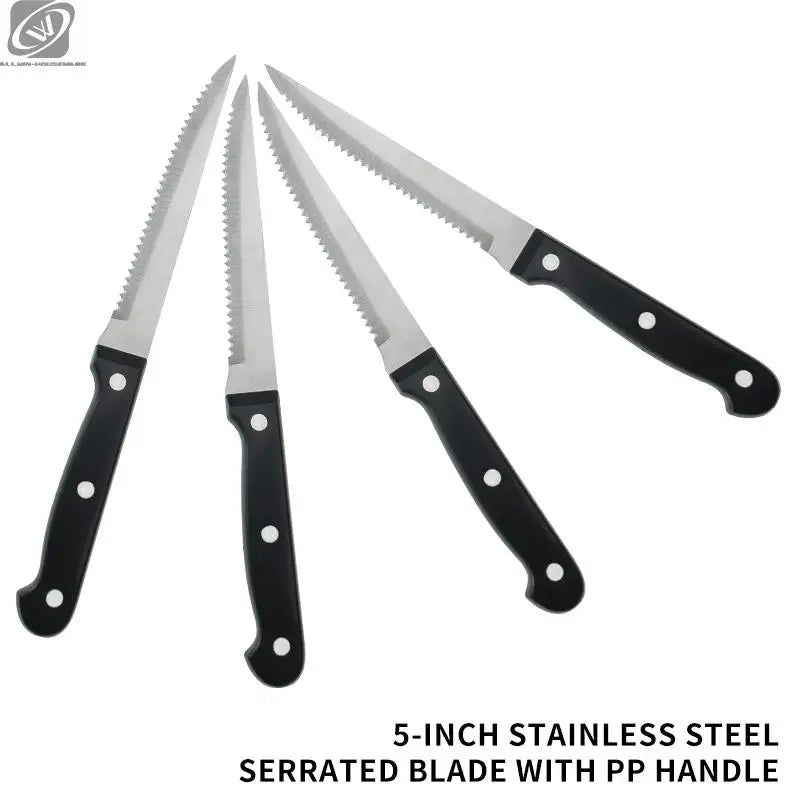 Vielseitiges Steakmesser Set: Scharfe Edelstahlklingen, schwarzer Griff, 4-12 Stück