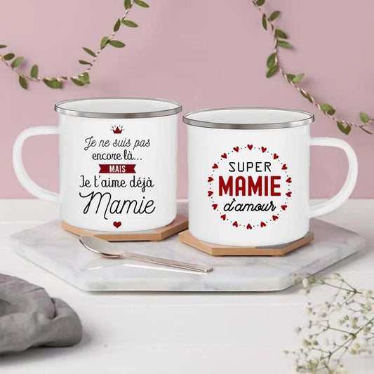 Bedruckte Emaille-Tasse Super Mamie I Love You Geschenk