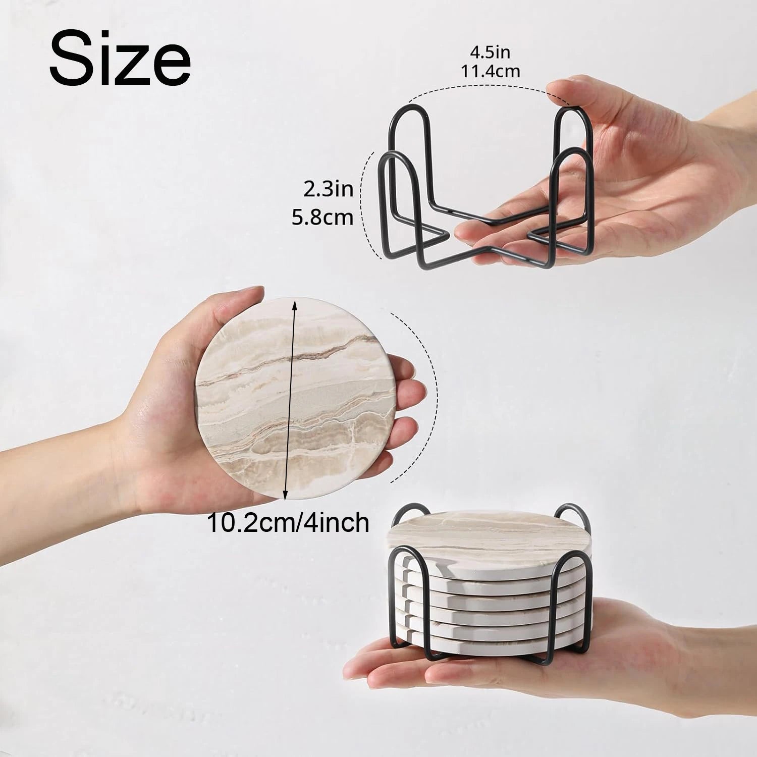 6er Set Acryl Getränkeuntersetzer Marmor Stil mit Halterung