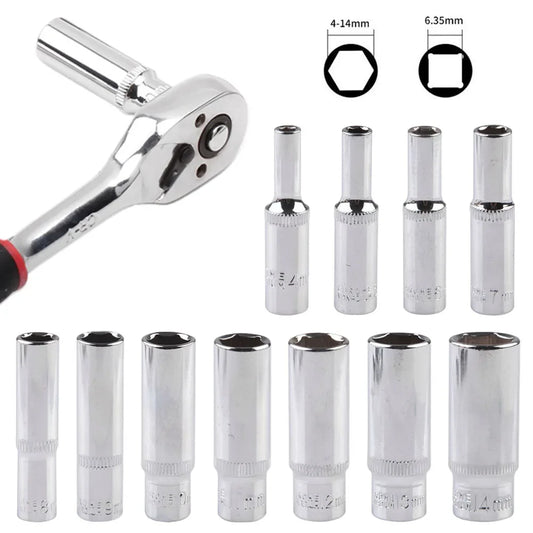 Robuster 1/4 Zoll Tief Steckschlüssel Satz – Metrisch, Sechskant, CrV-Stahl