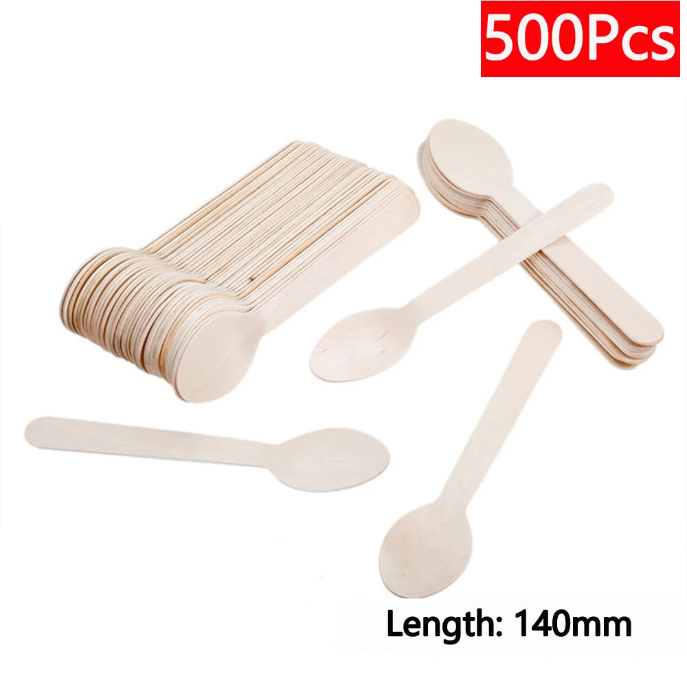 Einweg-Holzbesteck 16 cm 10/150/500 Stück Gabel Löffel Messer Set