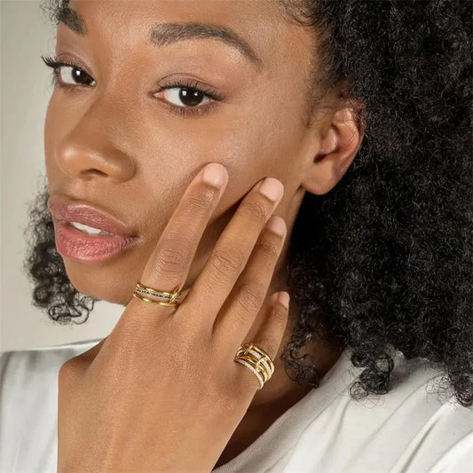 Zweifarbiger Kupferring mit vier Geometrischen Ringen für junge Frauen