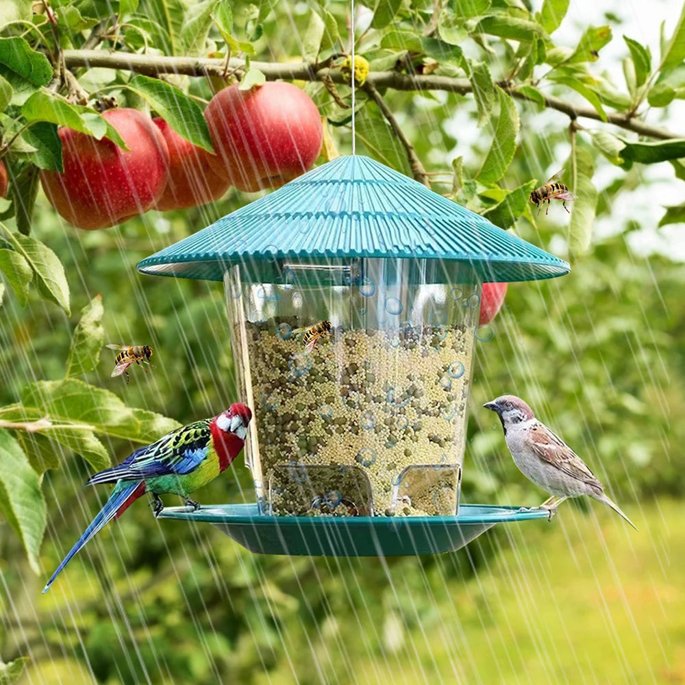 Transparenter Kunststoff Vogelhäuschen mit großem Futterbehälter für Garten