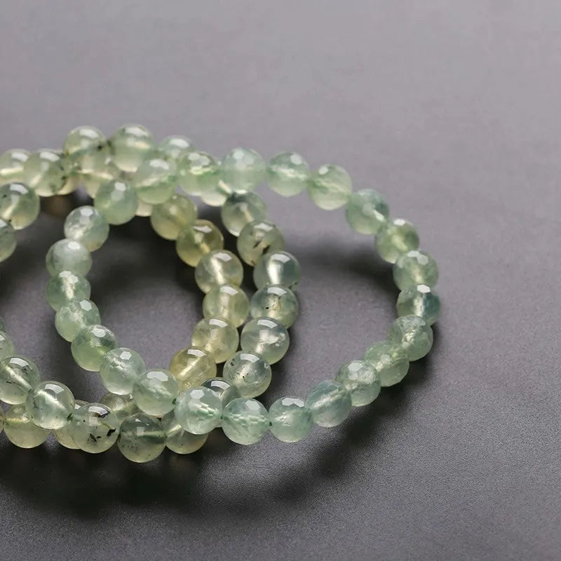 Prehnit Perlen Armband für Damen Grüner Edelstein Yoga Schmuck 18-19cm