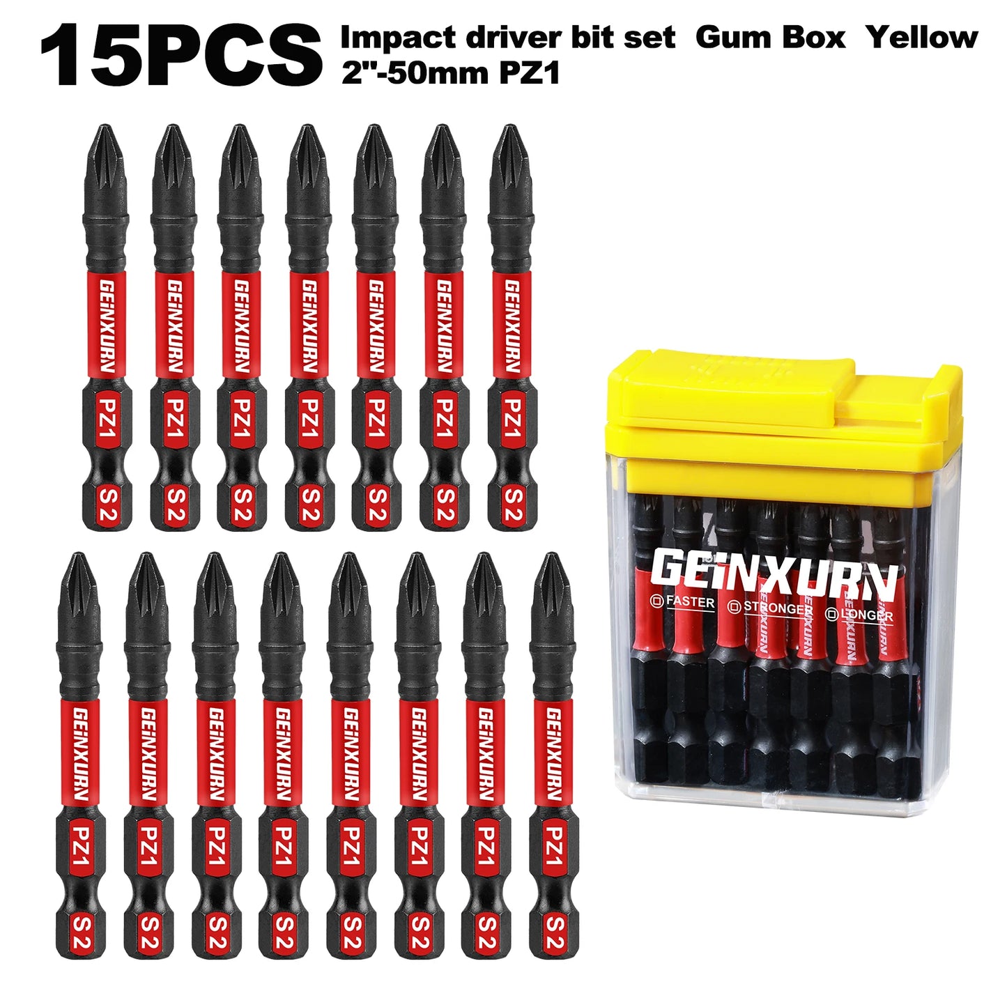 15-teiliges Impact Pozidriv S2-Stahl Schrauber-Bits magnetisch PZ1 PZ2 PZ3 Set