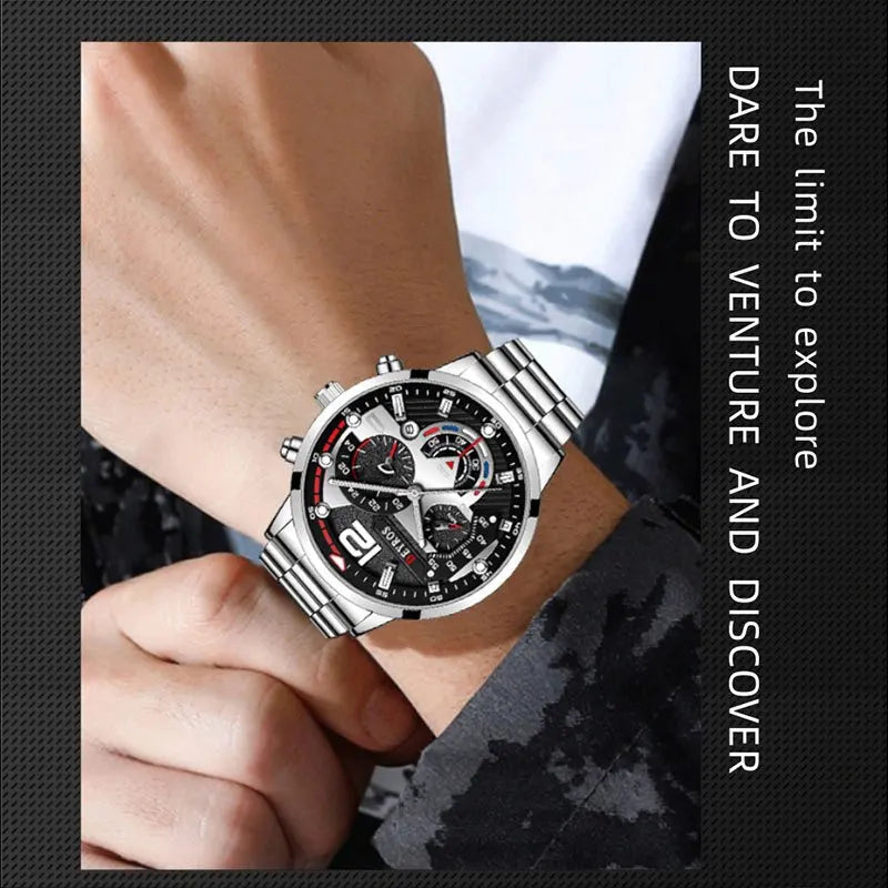 5-teiliges Uhren-Set für Herren mit Datum und Legierungsarmband