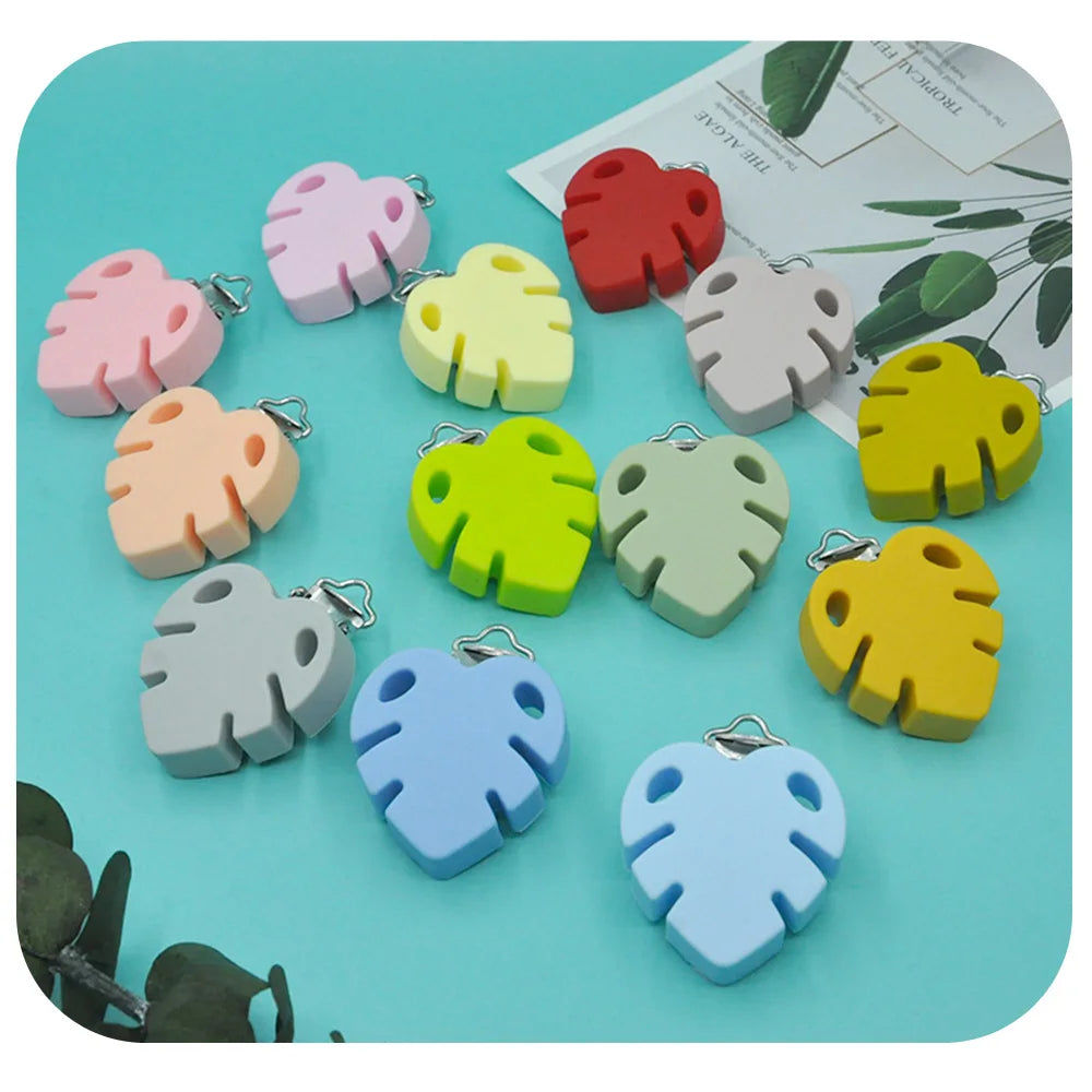 3er Set bunte Silikon Schnullerclips Blattform BPA frei Baby Zubehör