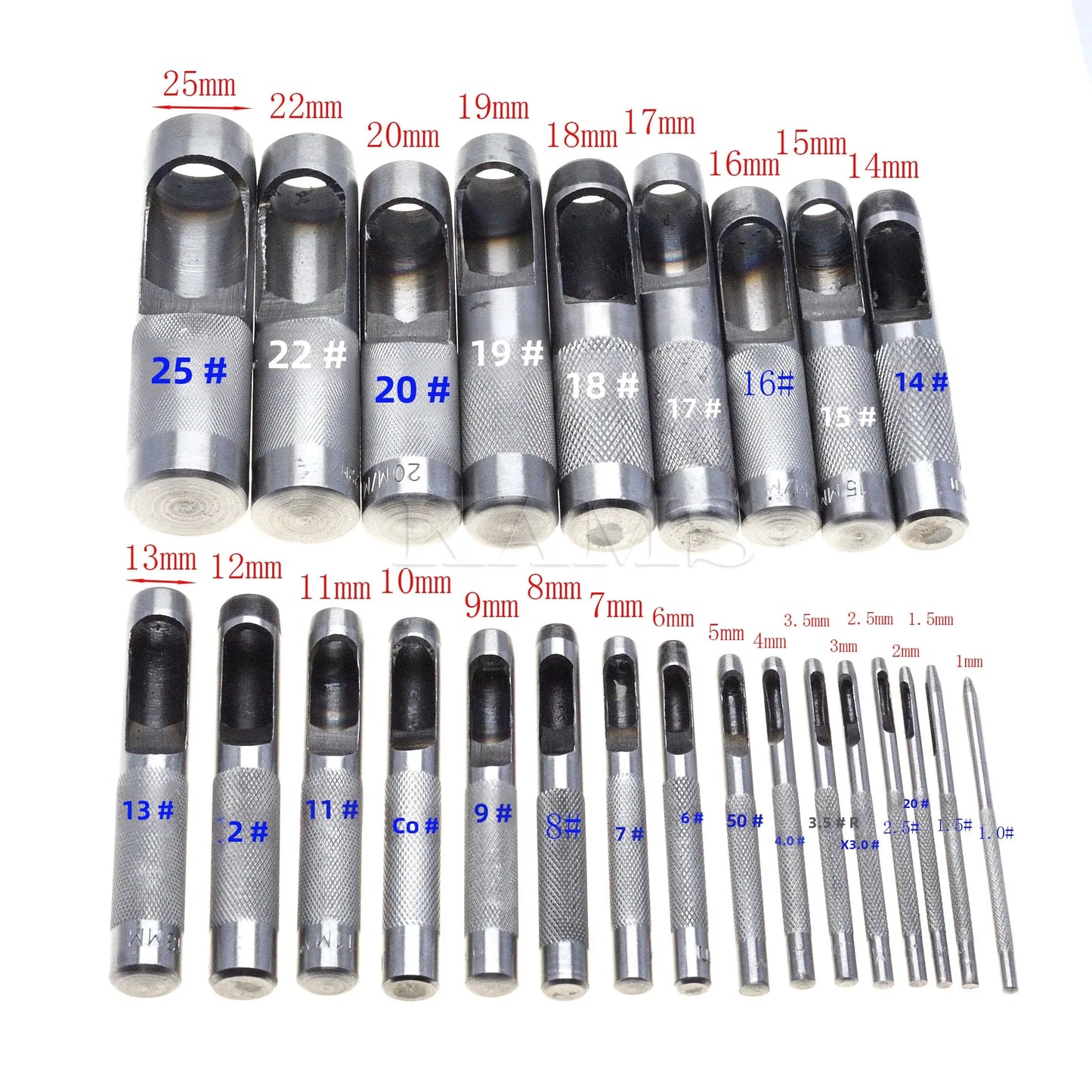 Lederwerkzeug Lochstanzer Set 1 bis 25 mm für Leder und Leinwand