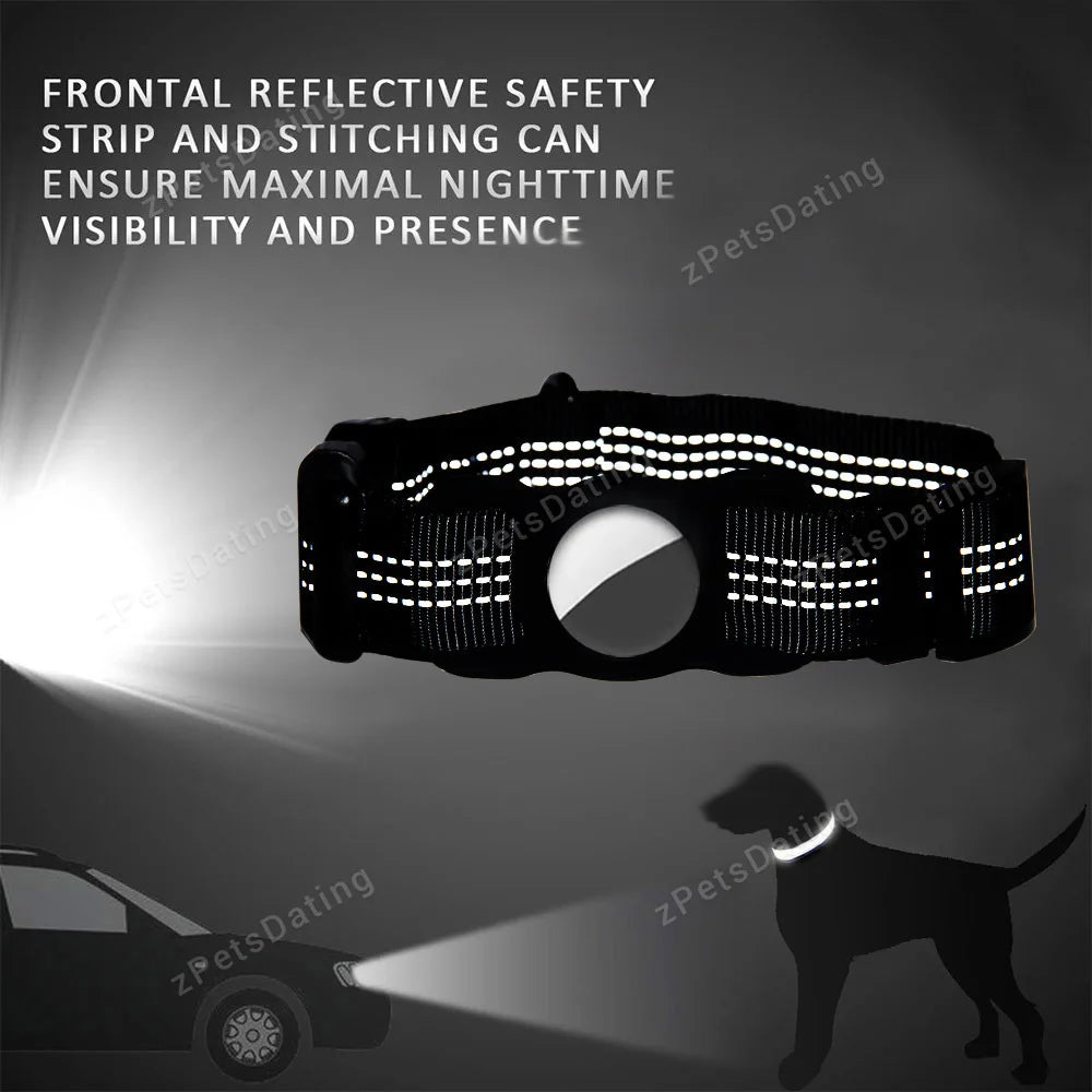 Sicheres Airtag Hundehalsband verstellbar reflektierend mit Hülle