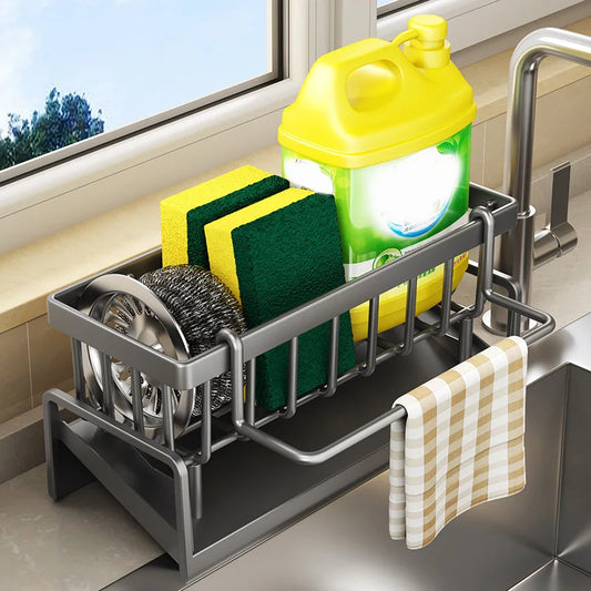 ABS Küchenablage mit Schwammhalter und Geschirrtuchhalter – Platzsparend - Robust