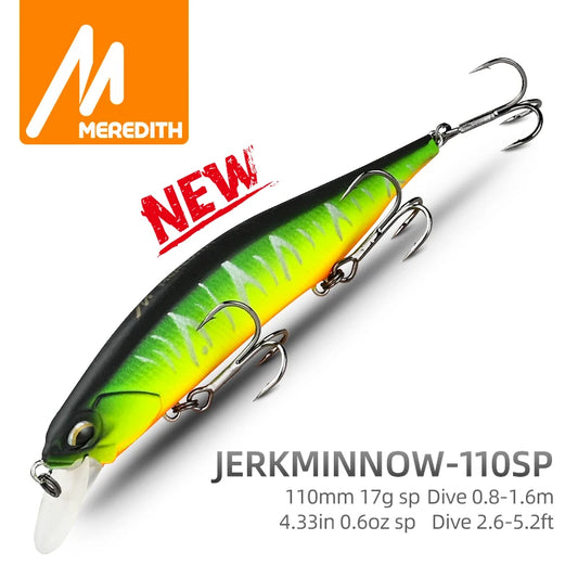 Realistischer Jerkbait Wobbler 110mm 17g mit 3 starken Haken, 12 Farben