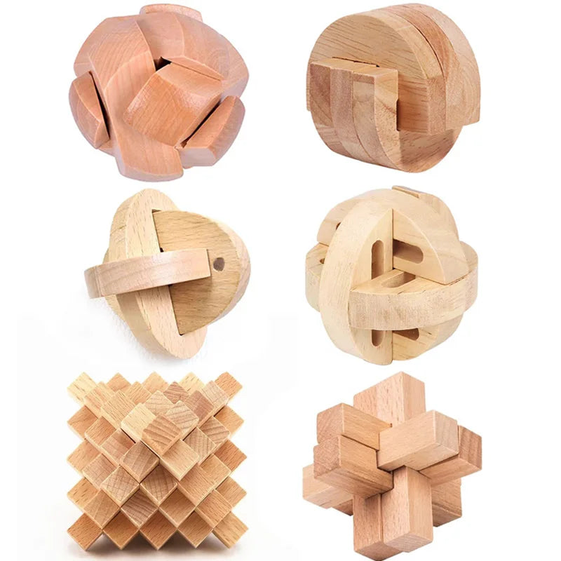6-teiliges Holz Rätselwürfel Set für IQ Herausforderung
