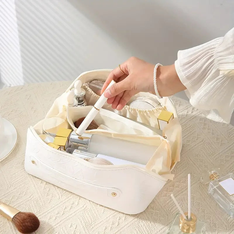 Große Vintage Kosmetiktasche mit Blumenmuster und praktischem Reißverschluss