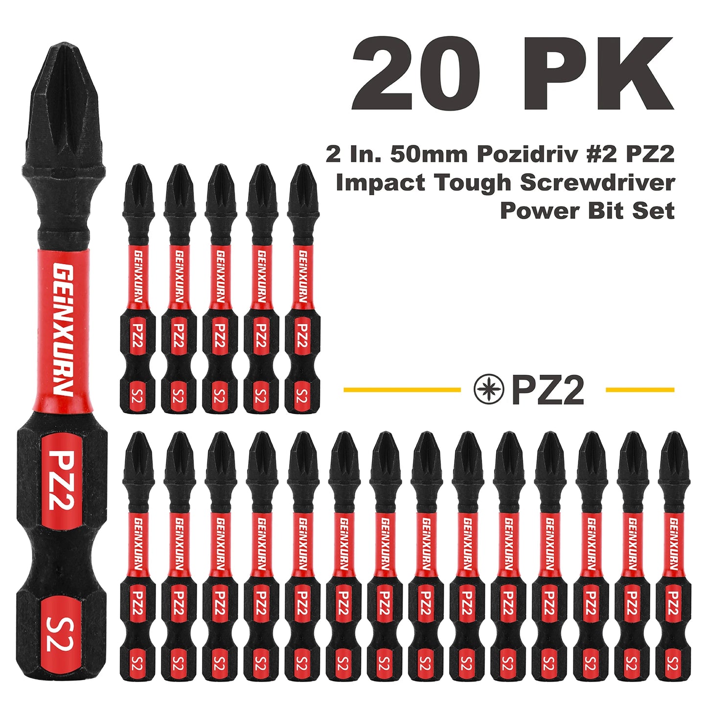 Schlagfestes Pozidriv PZ2 Schrauber Bit Set aus S2 Legiertem Stahl