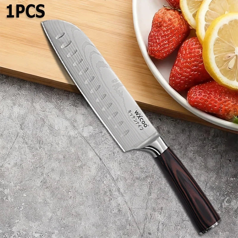 Edelstahl Santoku Küchenmesser Set mit Fischschere und scharfer Klinge