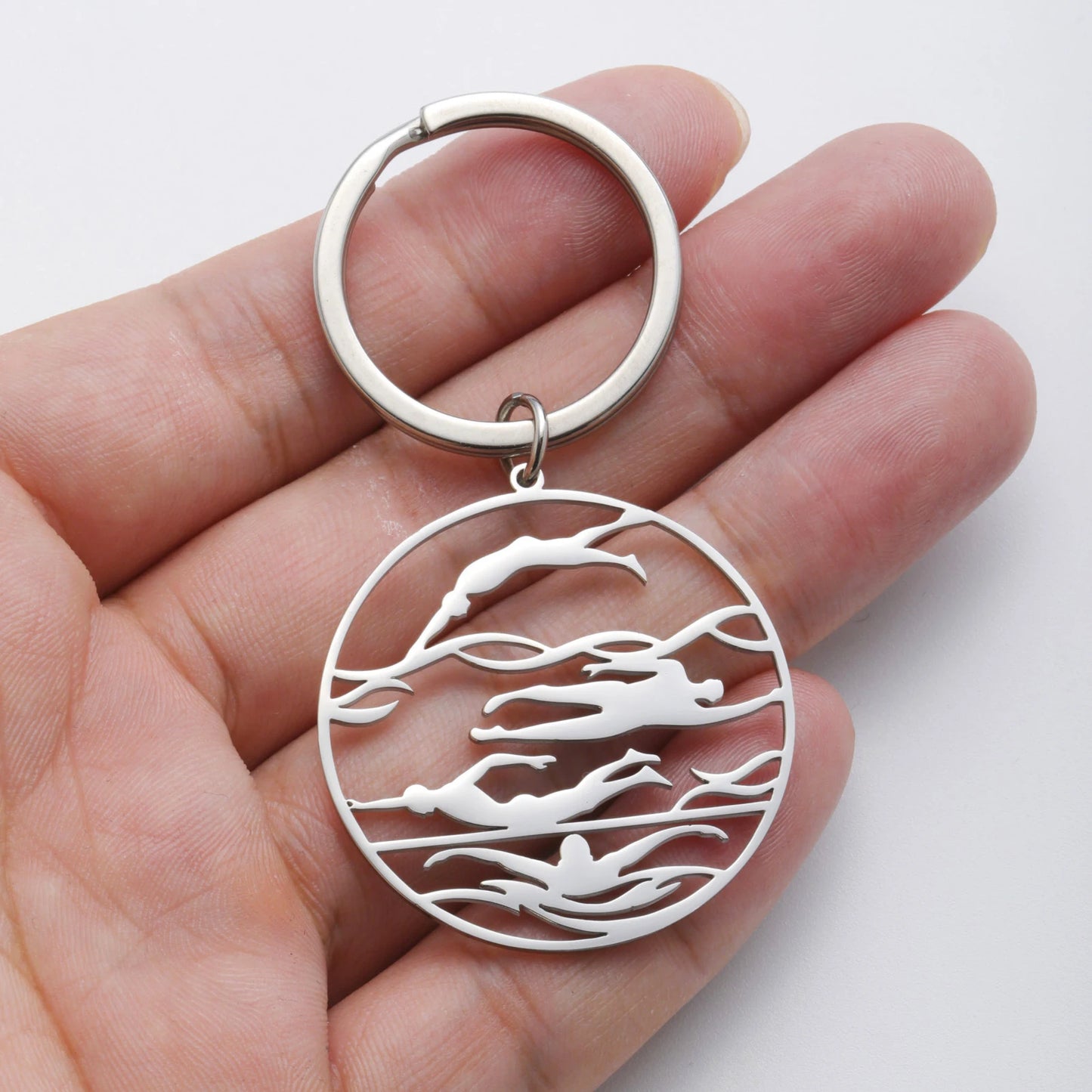 Schwimmen Schlüsselanhänger Edelstahl Sport Anhänger Silber Unisex