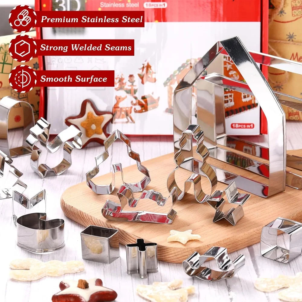 18-teiliges Edelstahl Lebkuchenhaus Ausstecher Set für Weihnachtskekse