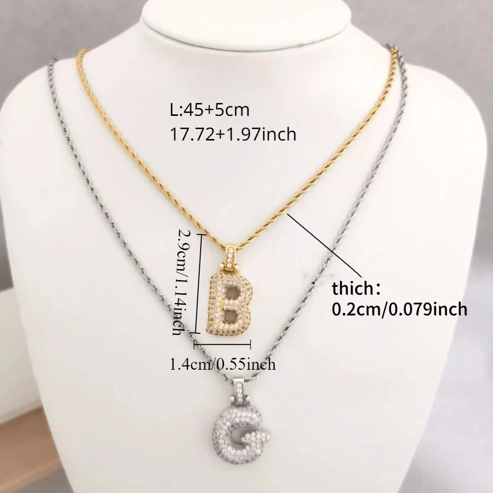 Initial Buchstaben Halskette aus Edelstahl Kupfer mit Zirkonia Damen