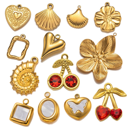 5er Set Edelstahl Charms Gold für Schmuckherstellung DIY Zubehör