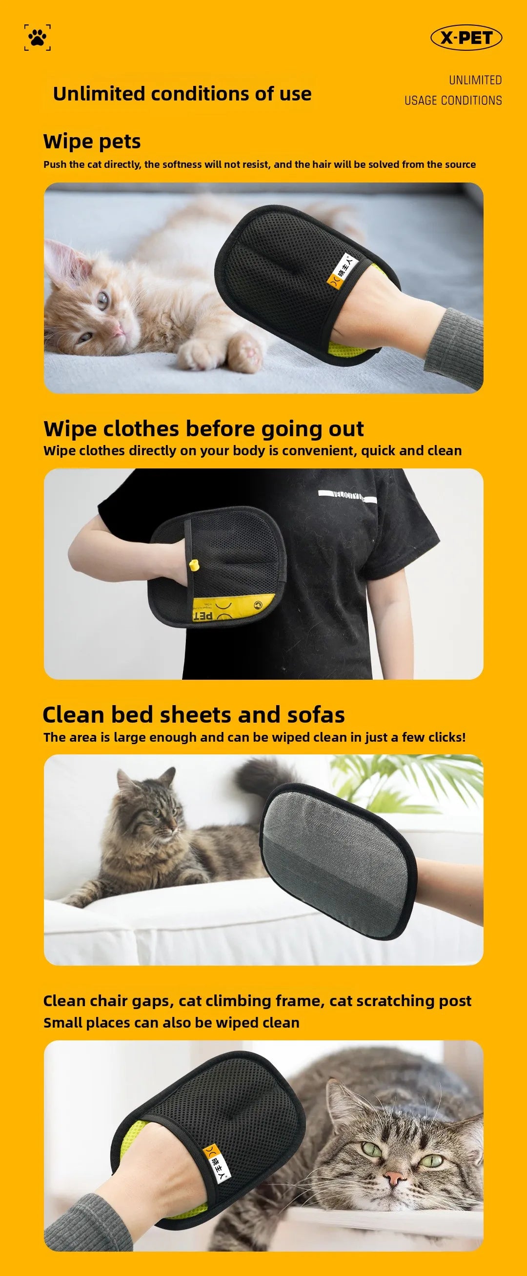 2-in-1 Haustier-Haarentfernungshandschuhe für Katzen und Hunde-Yabubest - Home & More