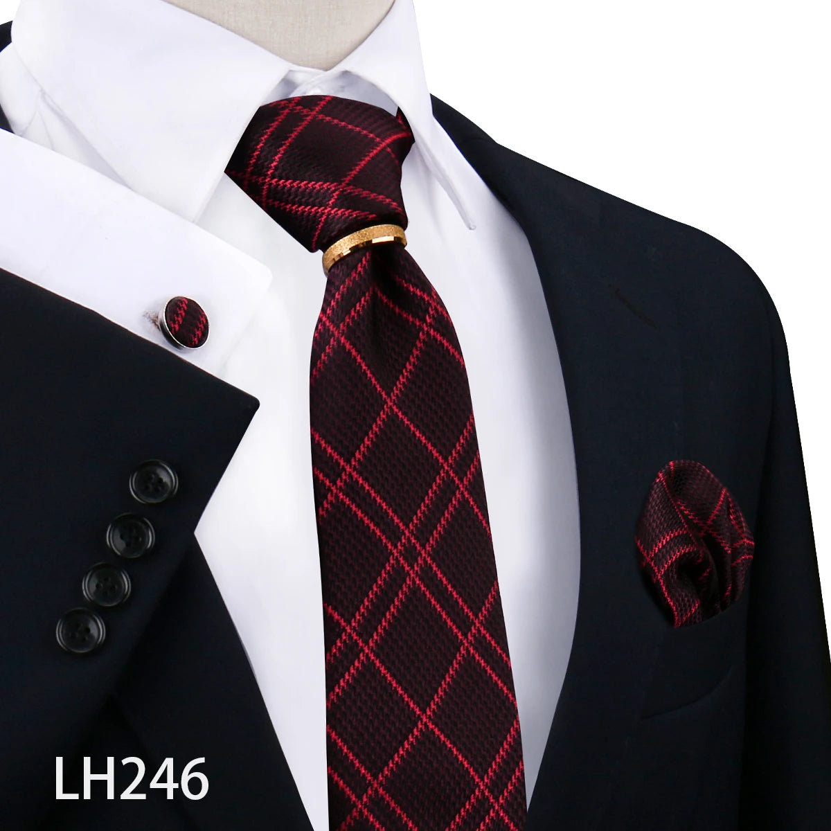 Herren Krawattenset Gold Ring, Manschettenknöpfe, Einstecktuch Festlich