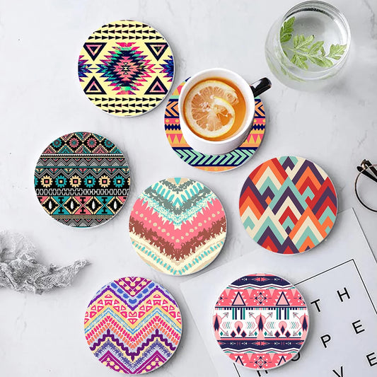 Runde Keramik Untersetzer Böhmischer Stil mit Kork Basis 6er Set
