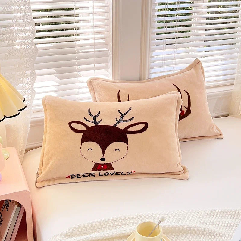 2er Set Milch Fleece Kissenbezüge Winter weich warm Korallenfleece