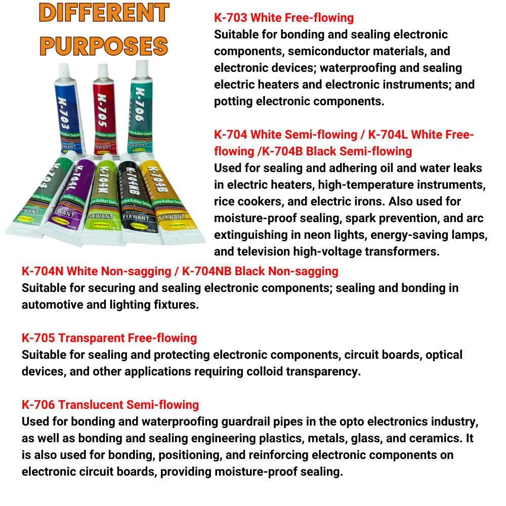 Silikon Dichtungskleber 45g in Schwarz Weiß Transparent für Elektronik