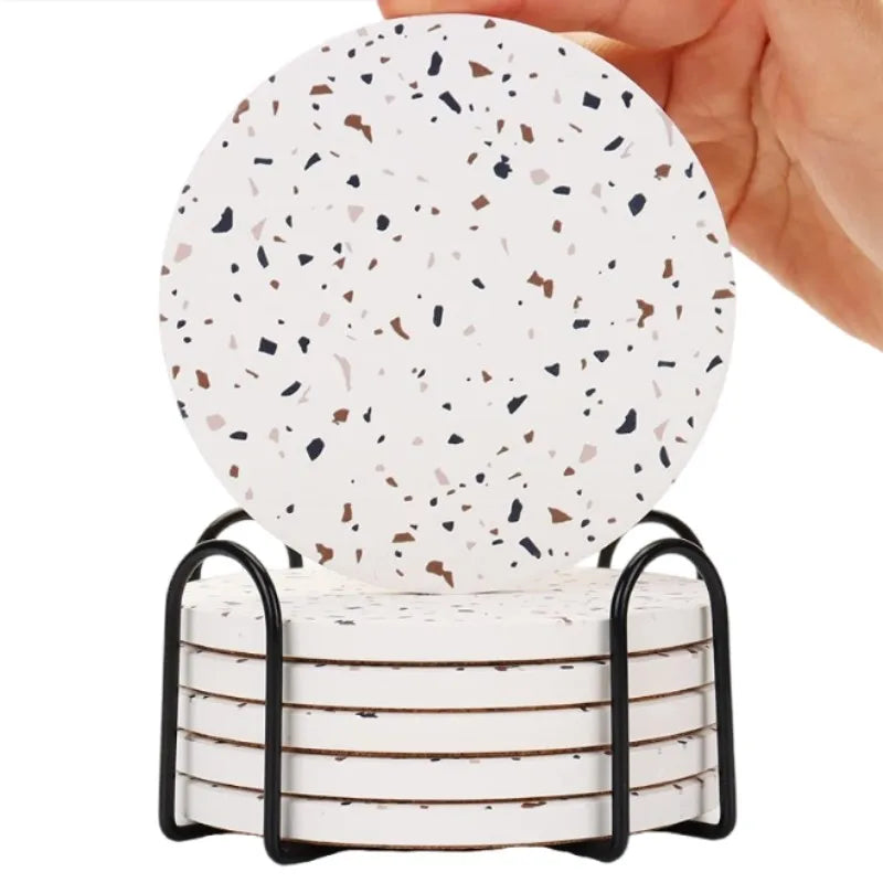 Set mit 1, 4 oder 6 Untersetzern Terrazzo Muster aus Keramikstein