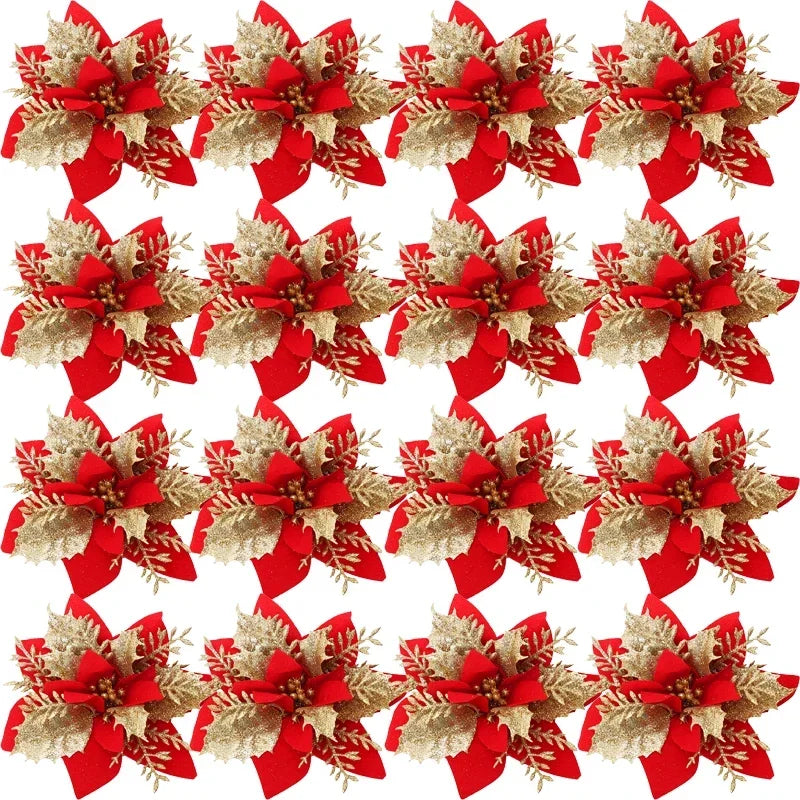 Künstliche funkelnde Glitzer-Weihnachtsblumen für Dekoration