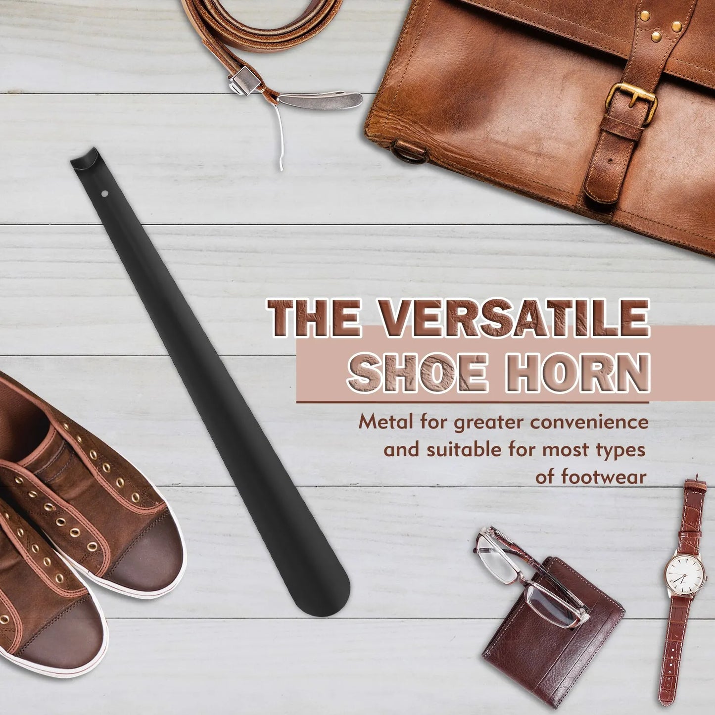 42cm Extra langer Metall Schuhlöffel Schuhheber aus Edelstahl flexibler Griff