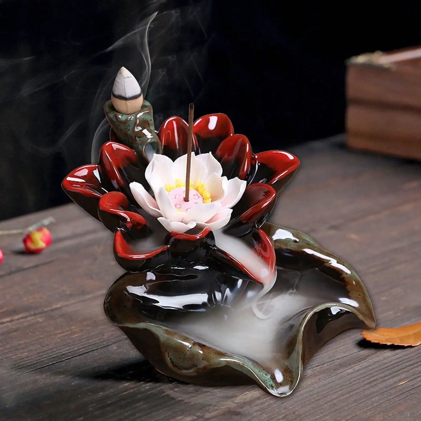 Keramik Lotus Rückfluss Räucherstäbchenhalter für Meditation