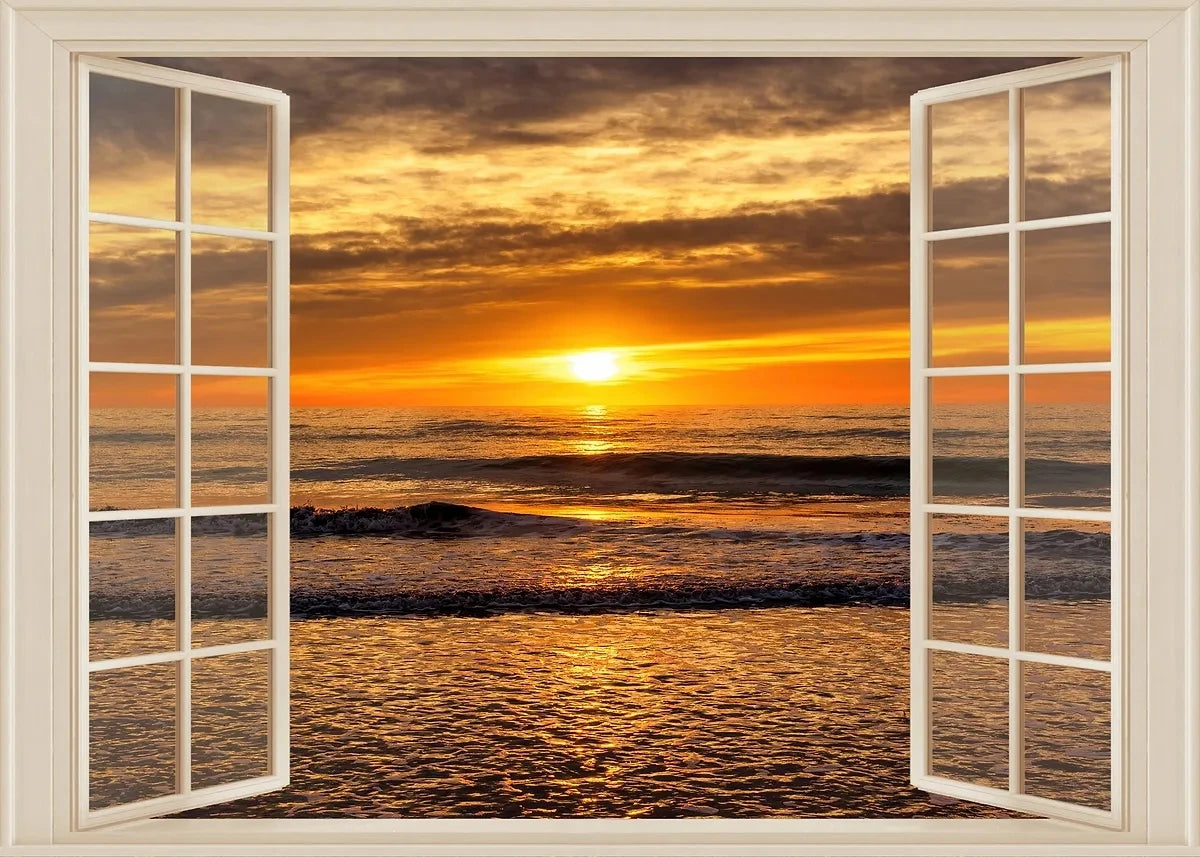 3D Leinwandbild Fluss Wald Strand Sonnenuntergang Landschaft Wandkunst