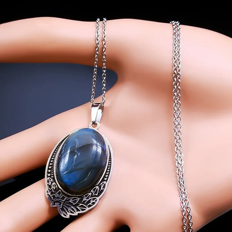 Boho Naturstein Labradorit Halskette für spirituelle Meditation