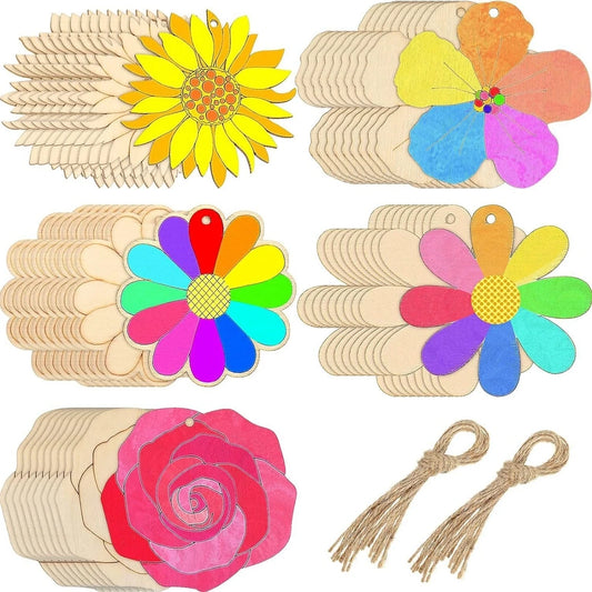10 Holzanhänger Frühlingsblumen Rose Sonnenblume Dekoration DIY
