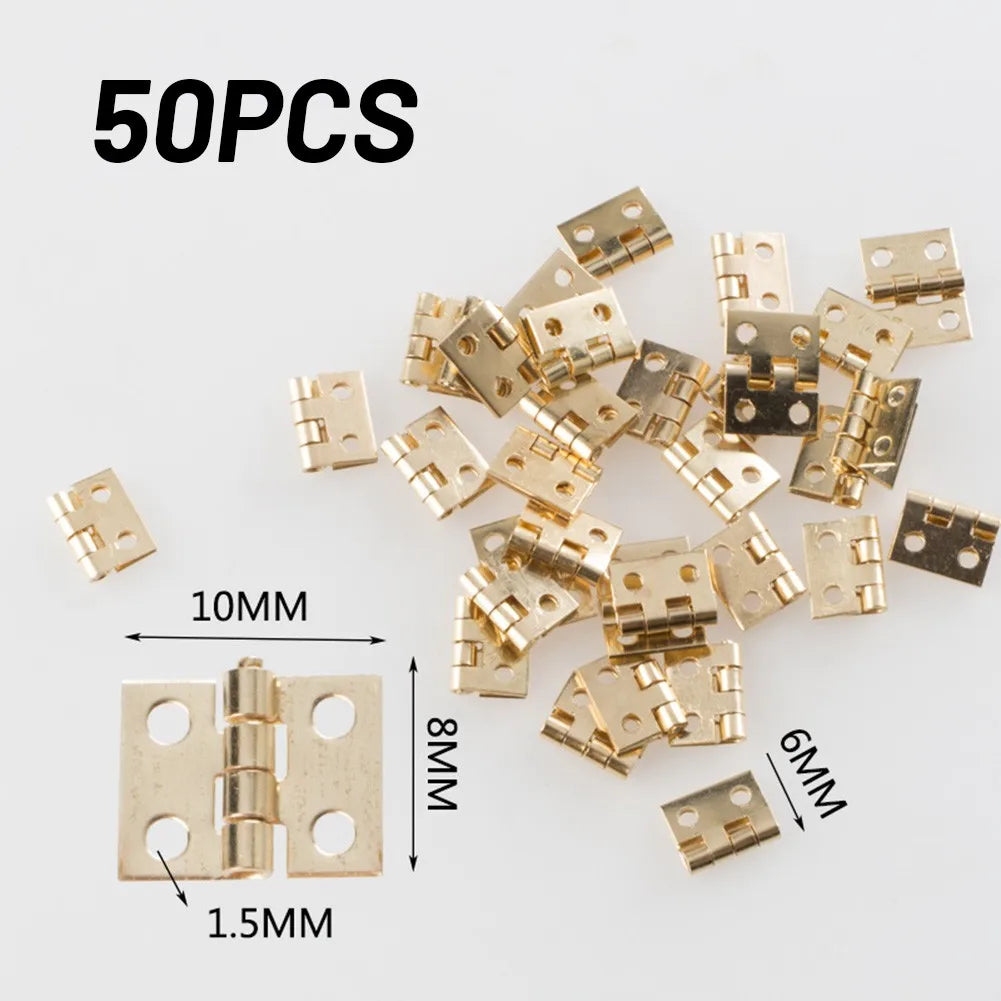 50 Mini Messing Scharniere 8x10mm für Schmuck- und Bastelboxen