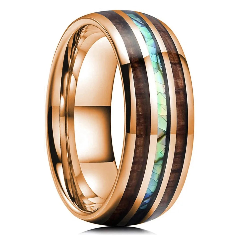 Elegante Herren Edelstahlring 8mm mit Bernstein Inlay