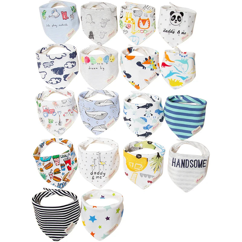 5er Set Baby Dreieckslätzchen mit bunten Cartoon-Motiven – weich - saugfähig