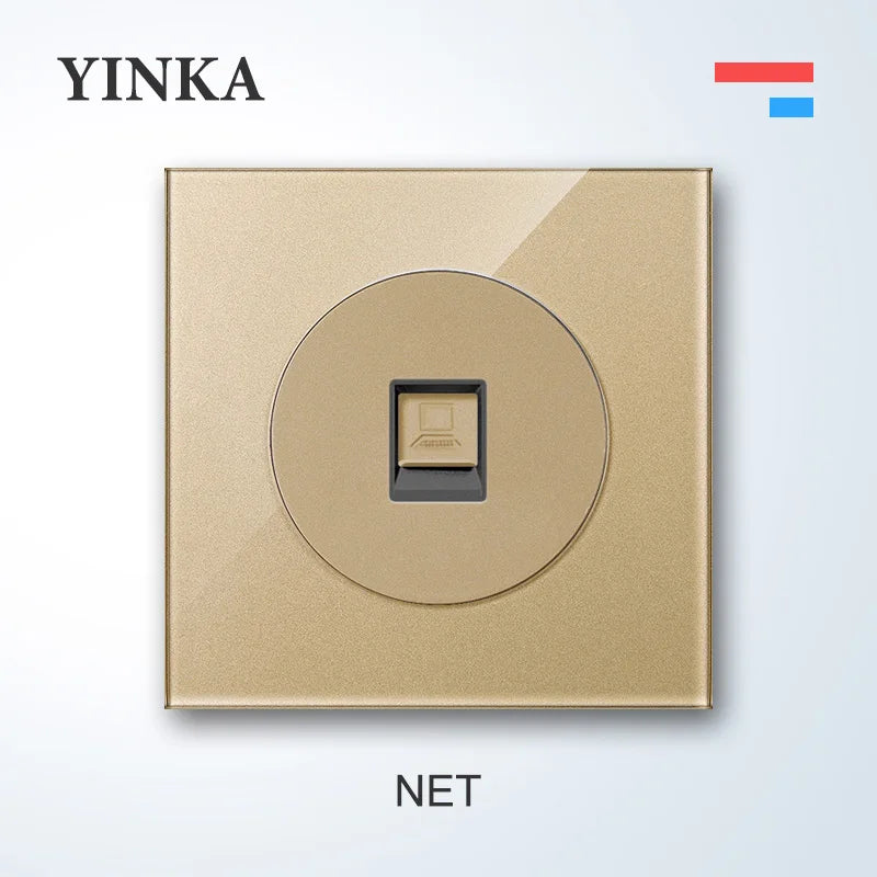 YINKA Lichtschalter mit goldener Glasscheibe für Zuhause EU Standard