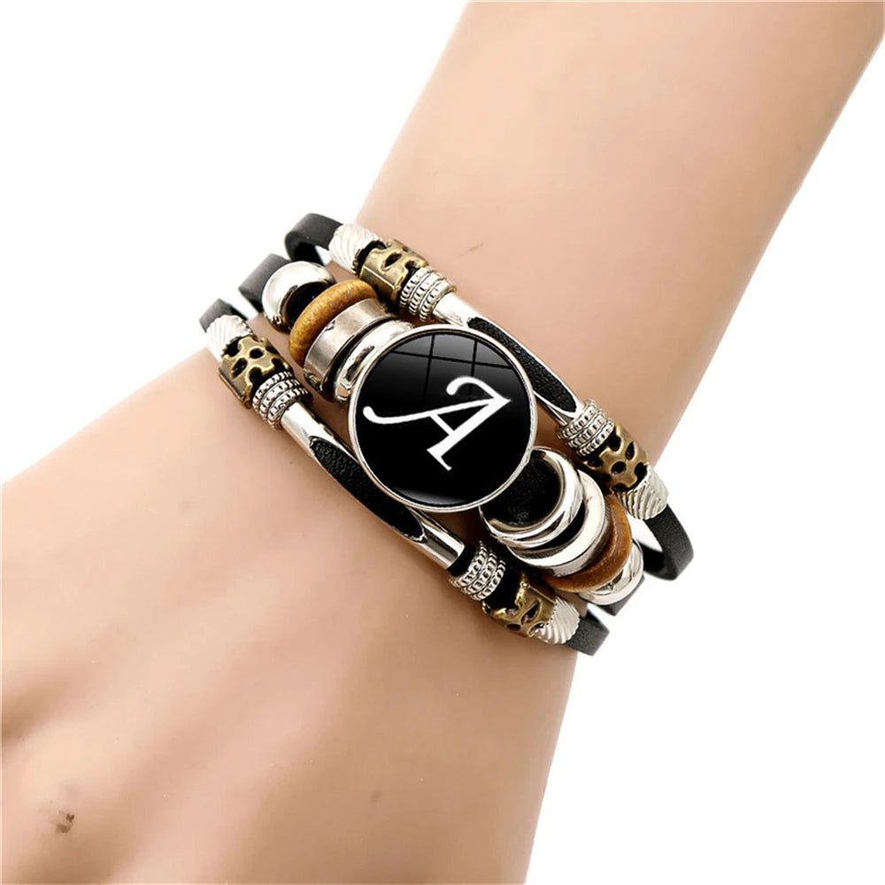 26 Buchstaben Charms A-Z für Armbänder Schwarz Geflochten Unisex