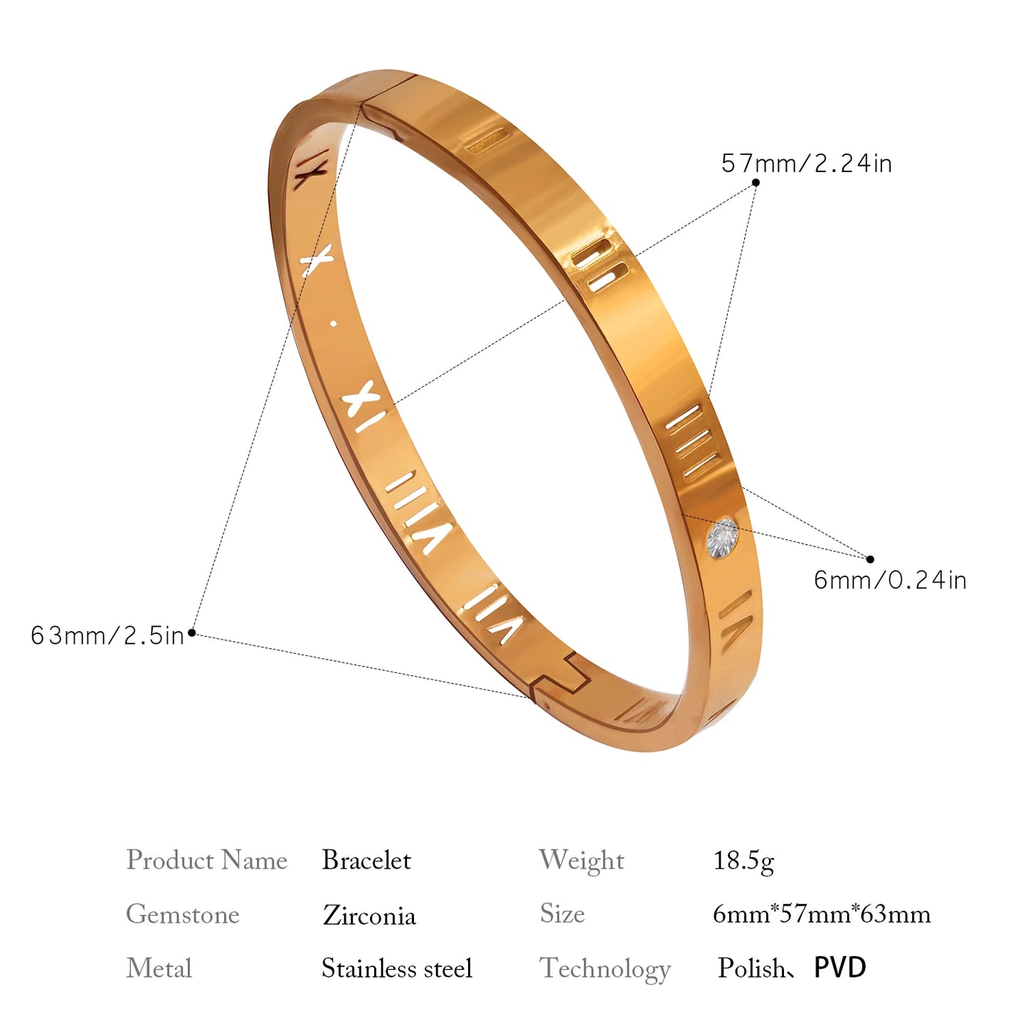 Hypoallergenes Damen Armband Edelstahl mit Zirkon Römische Ziffern