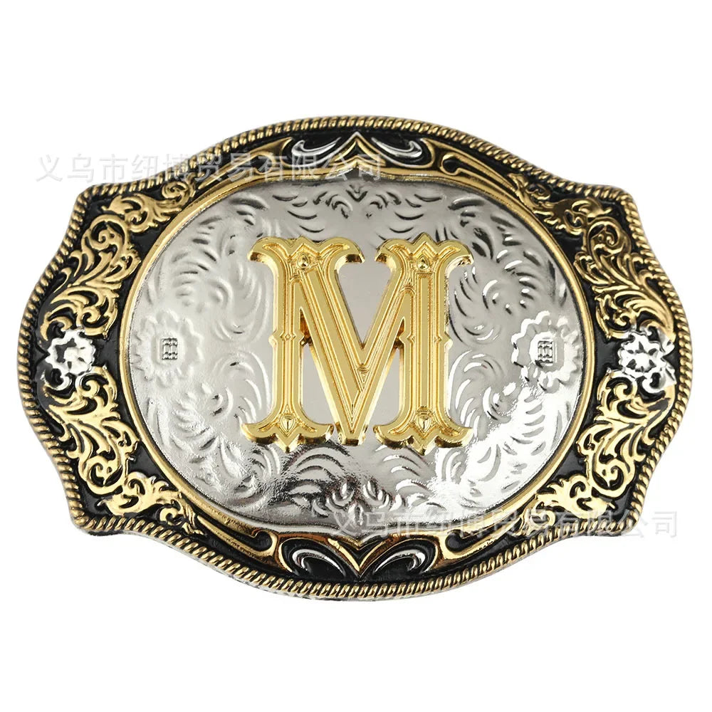 Goldfarbene Legierungs Gürtelschnalle im Western-Stil mit Buchstaben