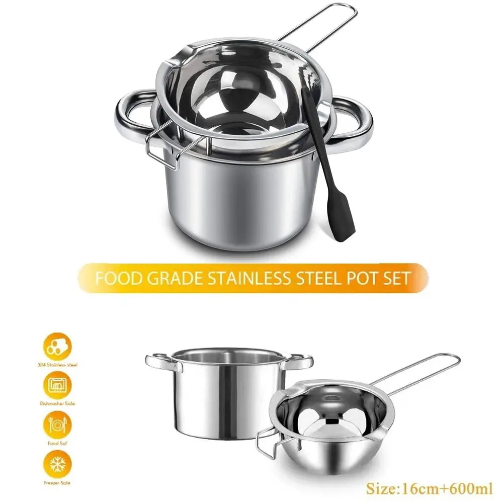 Schmelztiegel 1200ml mit 2400ml Edelstahl Topf zum Kerzen Wachs Schmelzen