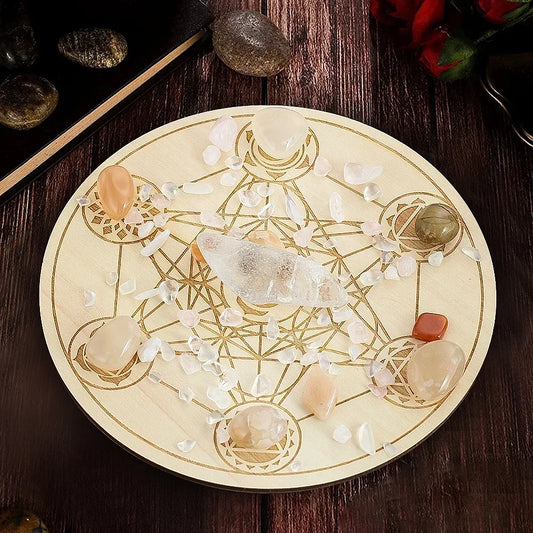 Spirituelles Holzbrett mit Metatrons Würfel für Meditation und Ritual