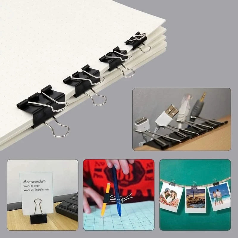 Robuste schwarze Binder-Clips in 6 Größen – langlebig - perfekt für Büro - Schule