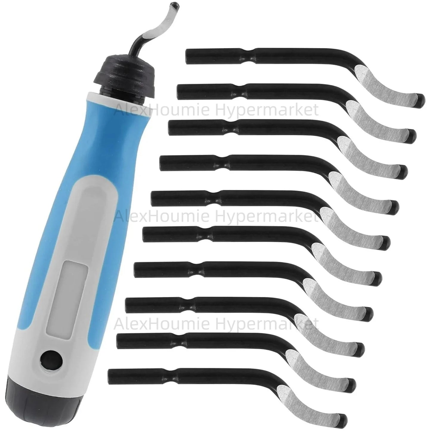 Präzise Entgratung mit 360° Drehkopf – Entgratungswerkzeug + 10 Schnellarbeitsstahl-Klingen