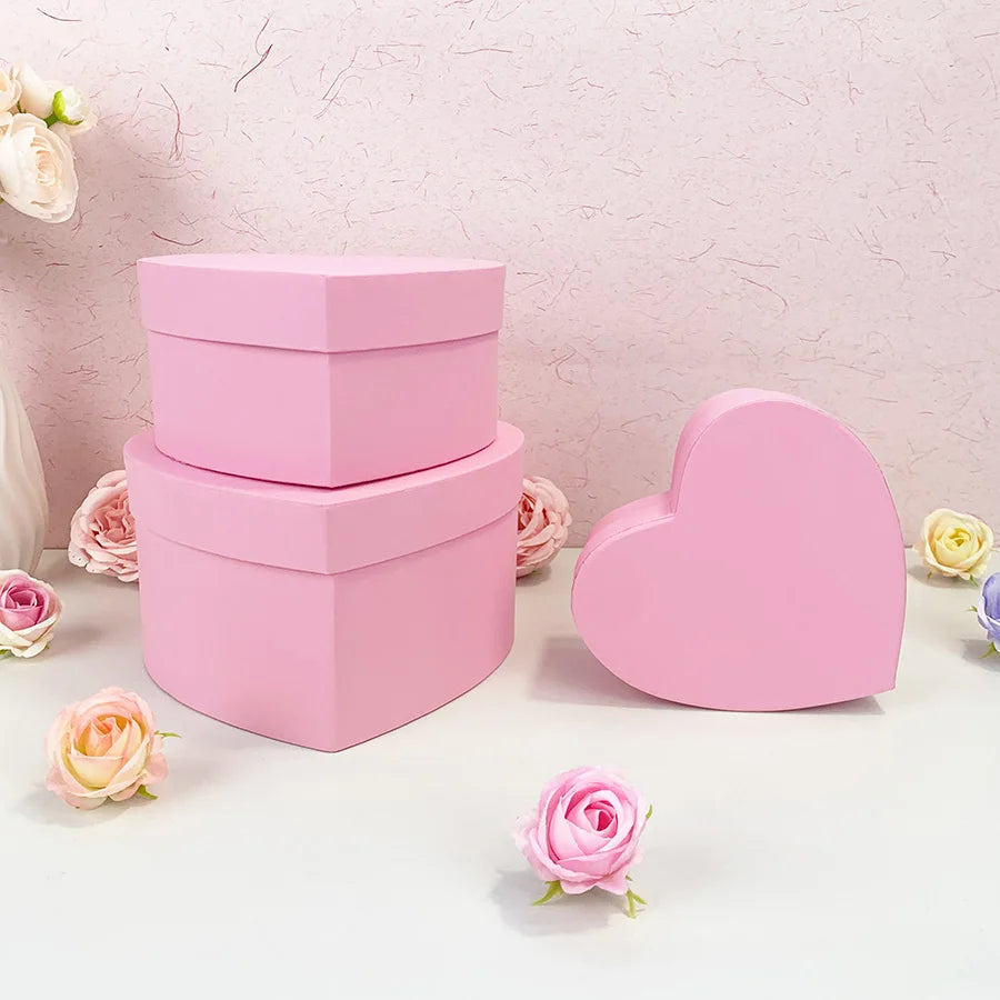 3er Set Rosa Herz Geschenkboxen mit Deckel Stapelbar Karton