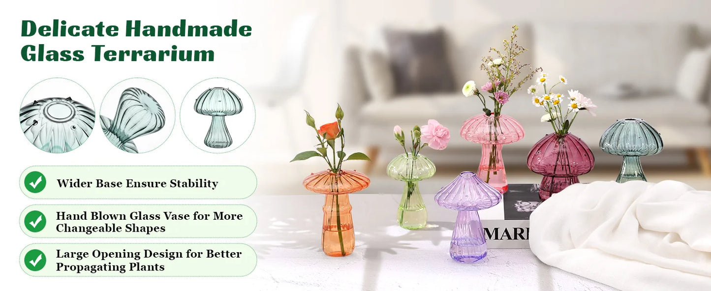 Dekorative Pilzglasvasen für Pflanzen und Blumen, Büro und Heim