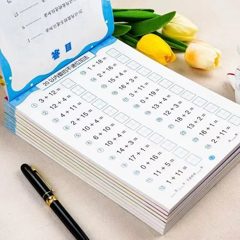 Handgeschriebenes Mathematik Übungsbuch Addition und Subtraktion für Kinder