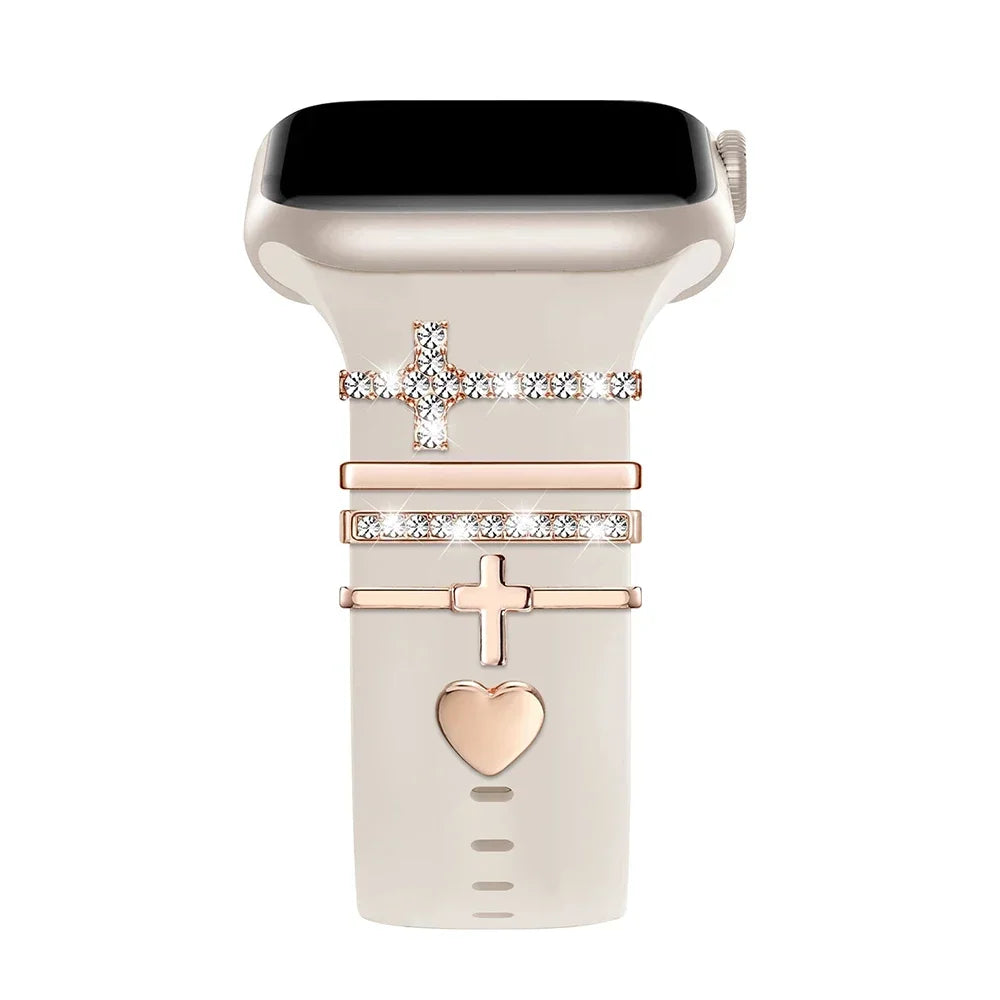 Mode Strap Dekorative Ring Für Apple Watch Band Diamant Schmuck Ornament Armband Metall Charms Silikon Armband Zubehör-Yabubest - Home & More